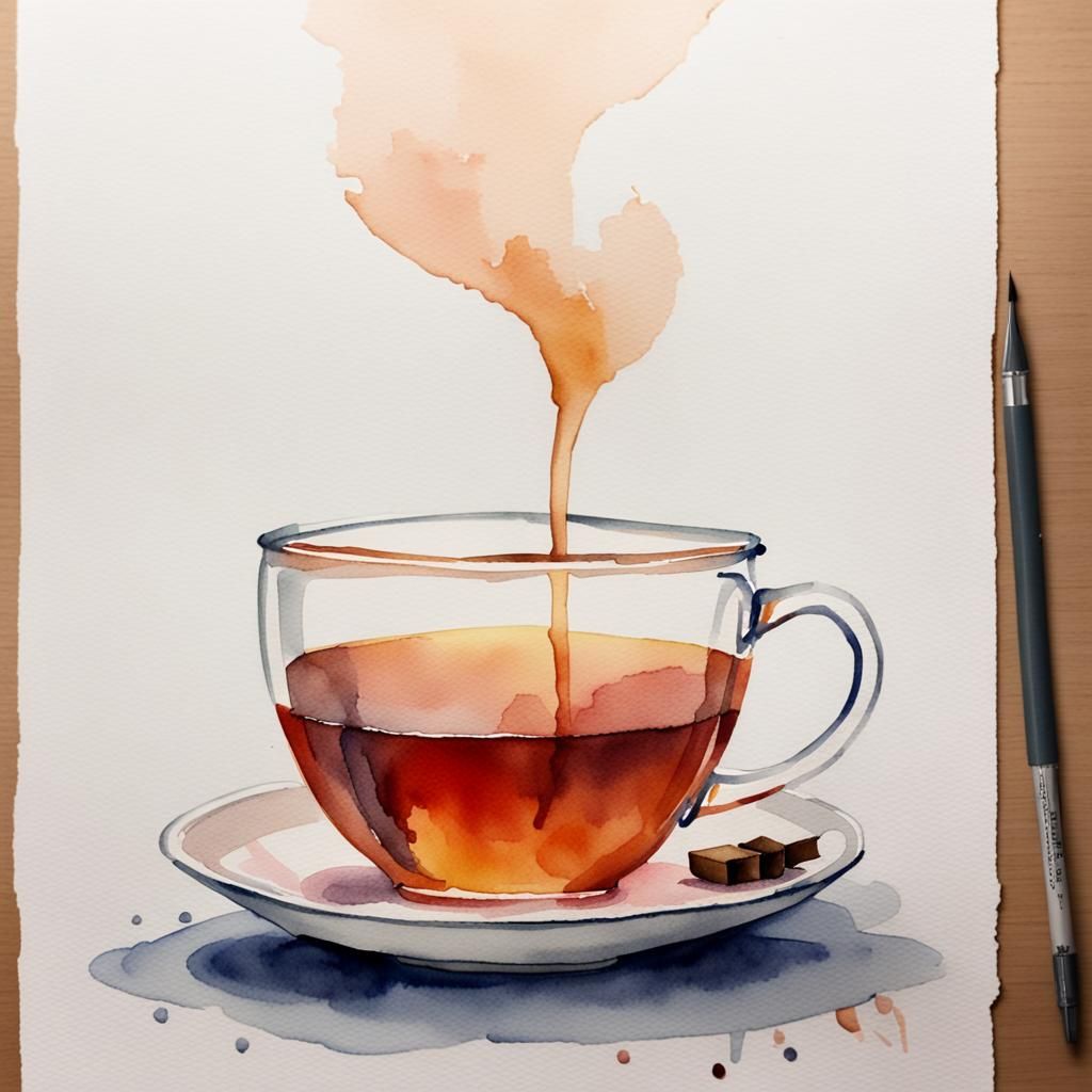 Watercolour Painting of a Cup of Tea