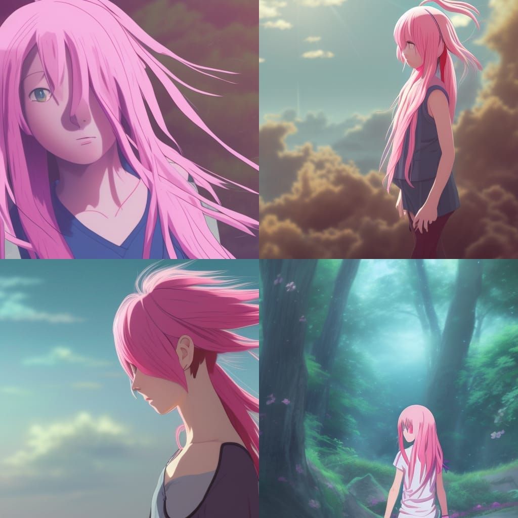Pink-Haired Anime Girl in Studio Ghibli Style