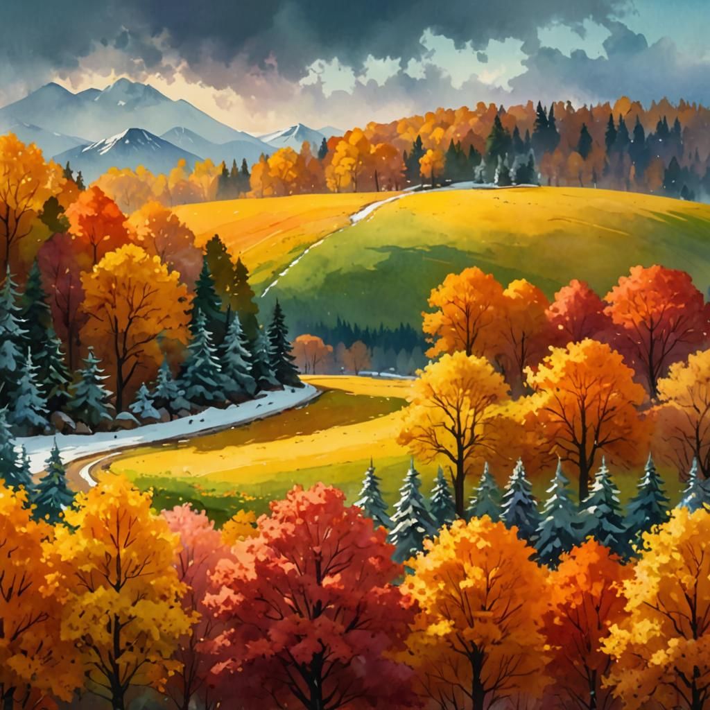 Seasonal Transition Landscape in Digital Painting Style