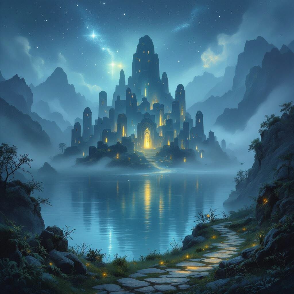 Mystical Island Sanctuary in Ethereal Fantasy Art Style