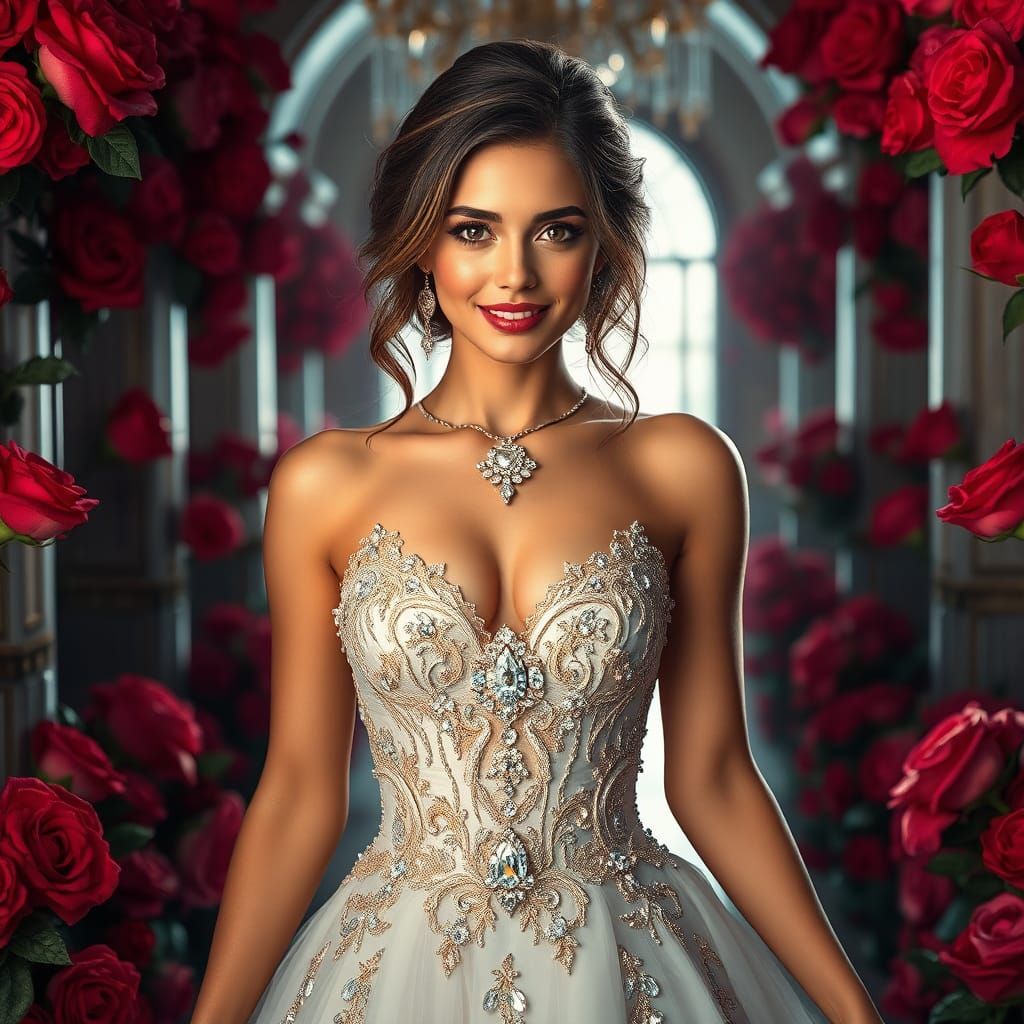Greek Woman in Diamond Gown, Matte Painting Style