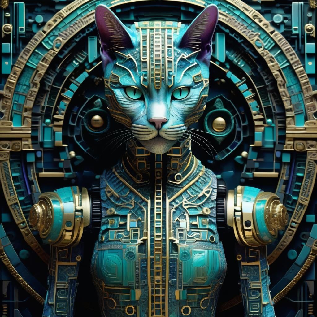 Biomechanical Feline Humanoid in Dark Fantasy Style