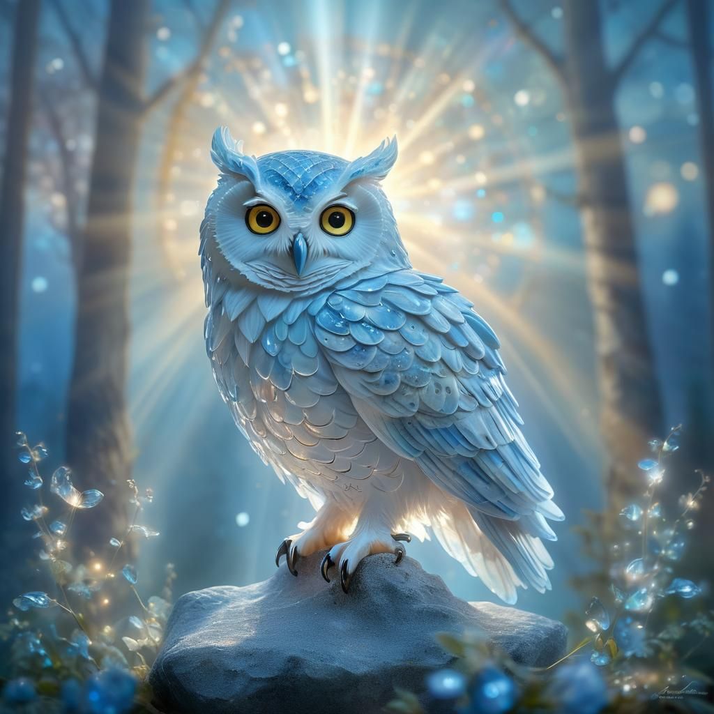 Opaque Gemstone Owl with Bokeh Background