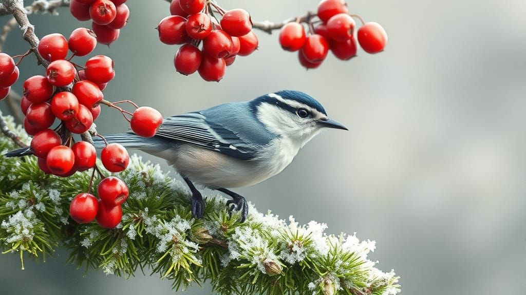 Majestic Nuthatch in Frosty Splendor, a Masterpiece in Gouac...