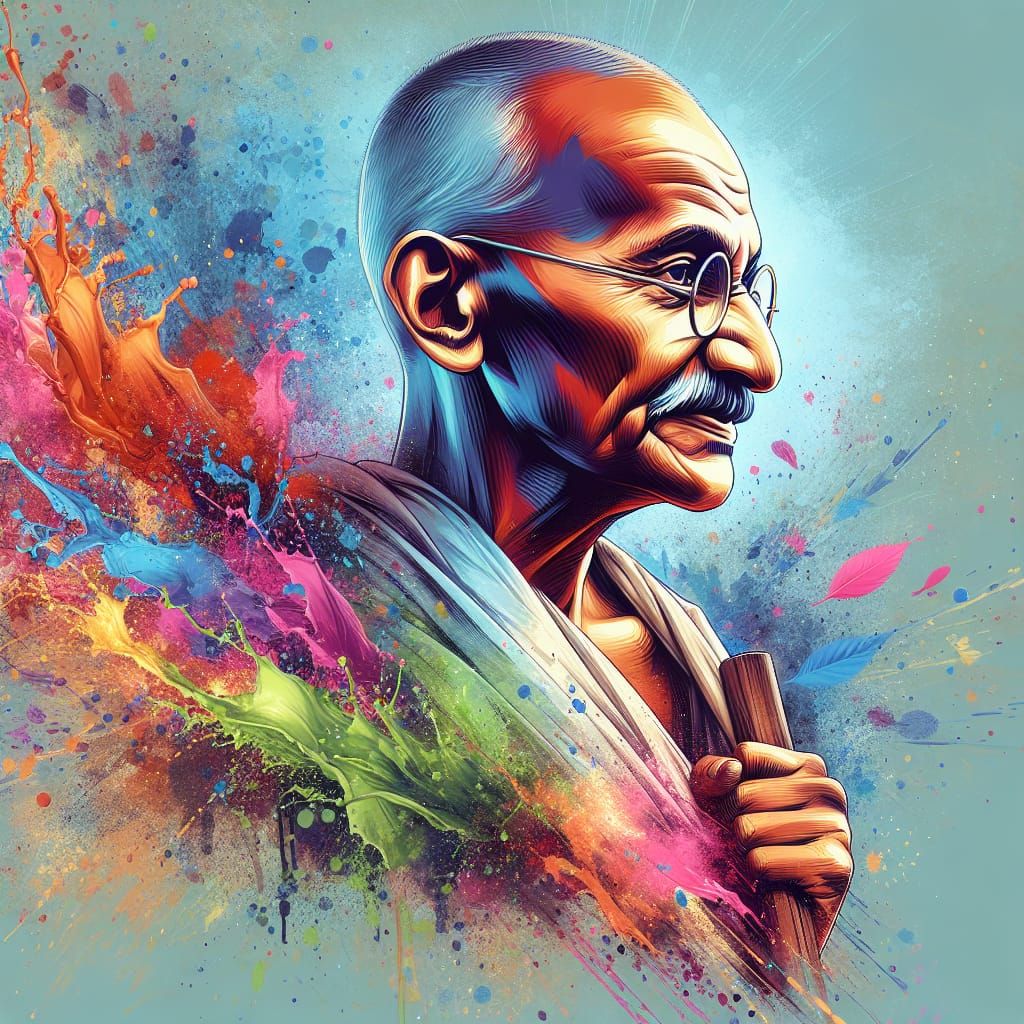 Gandhi Jayanti Celebration Illustration in Vibrant Splash Ar...