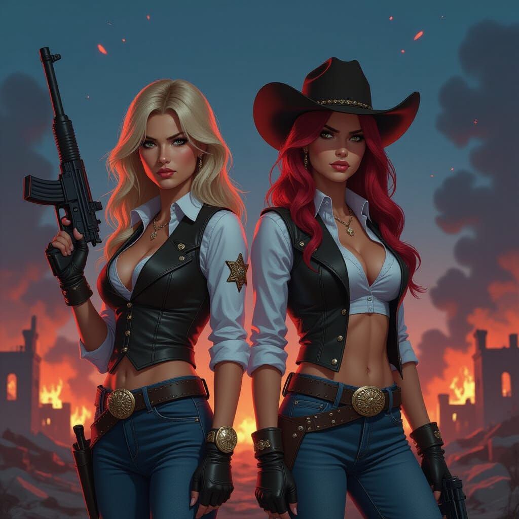 Cowgirl Warriors in a Futuristic Western Landscape