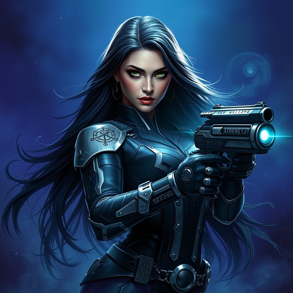 Cyberpunk Dante with Glowing Guns in Futuristic Realm