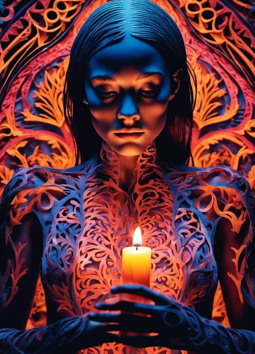 Hyperrealistic Papercut Art of Female Form in Candlelight