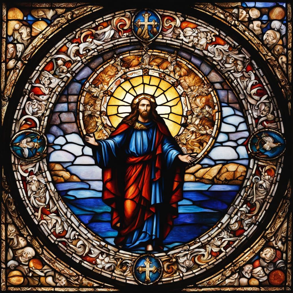 Christ Emerging from a Gothic Stained Glass Masterpiece
