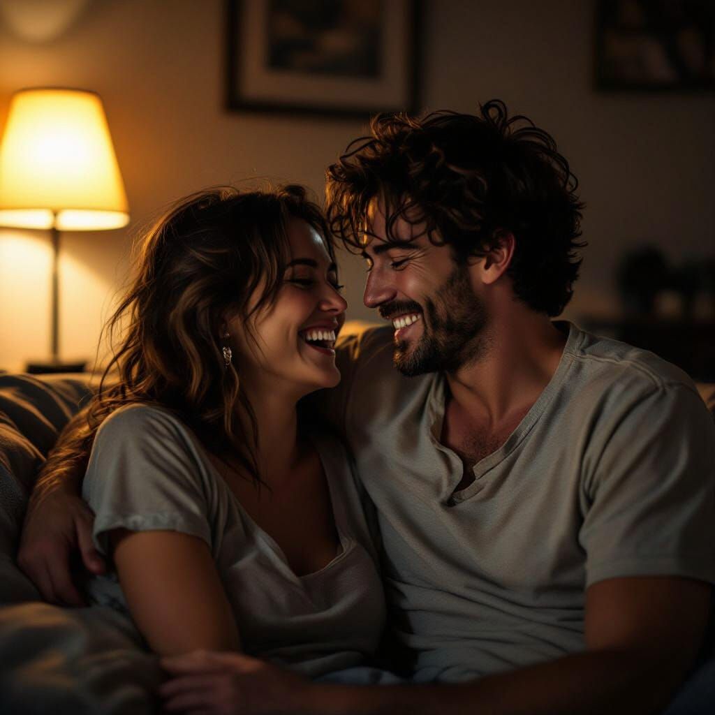 Passionate Couple's Intimate Moment Captured in Warm Cinemat...