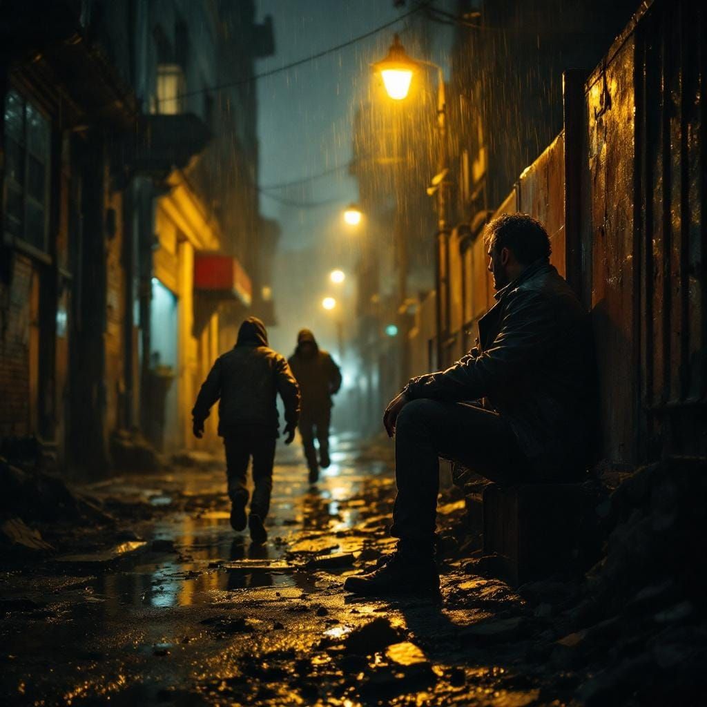 Rainy Alley Encounter in Cinematic Style
