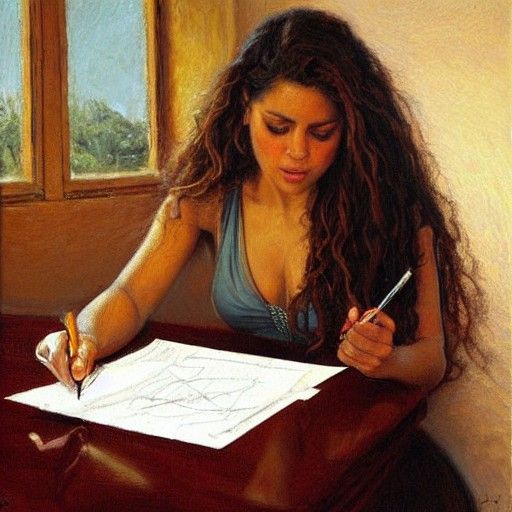 Shakira Doing Her Taxes: Oil Painting