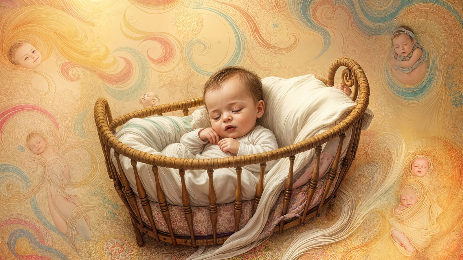 Baby in Cradle with Kaleidoscope of Colors