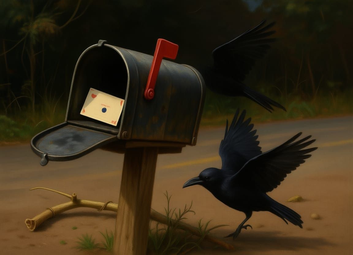 Surprised Mailbox on Desert Road with Tumbleweed and Airmail...