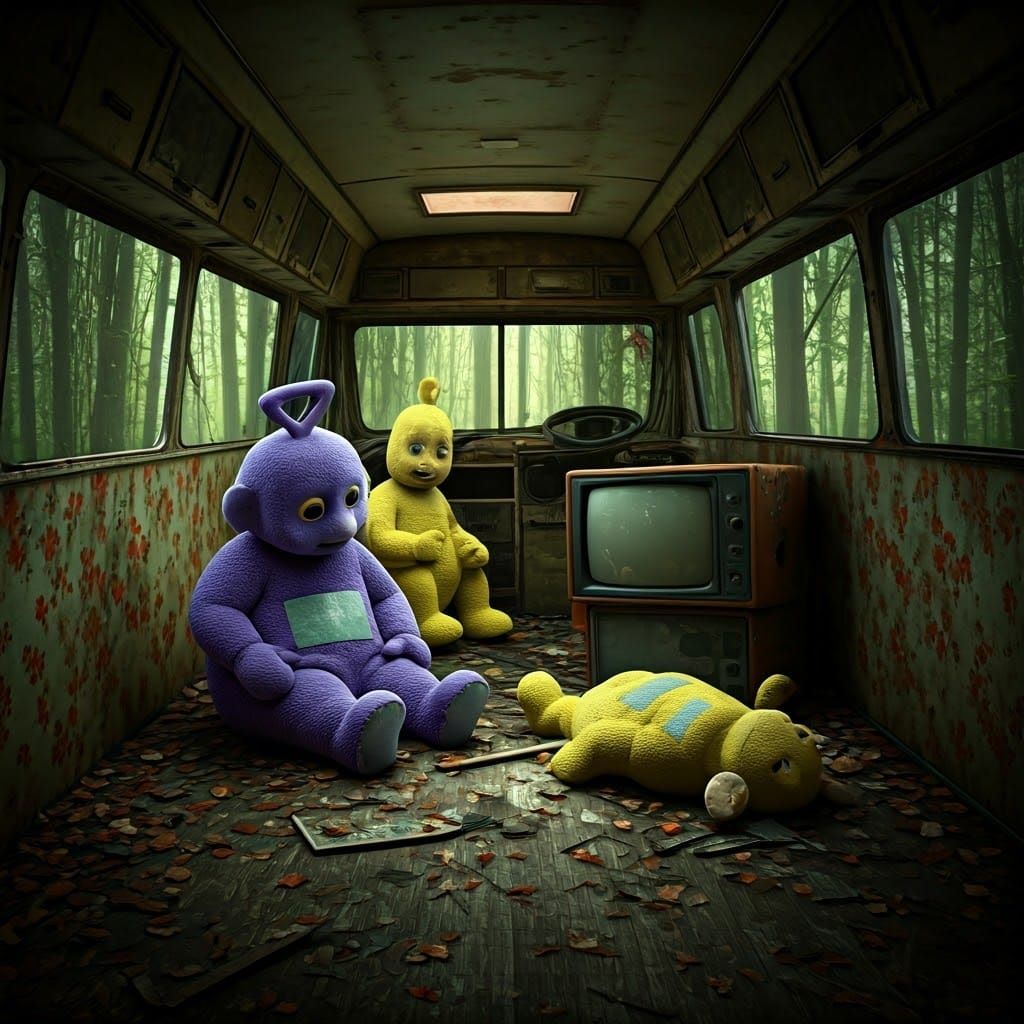 Forgotten Teletubbies in a Haunting, Rusty RV Abandoned in t...