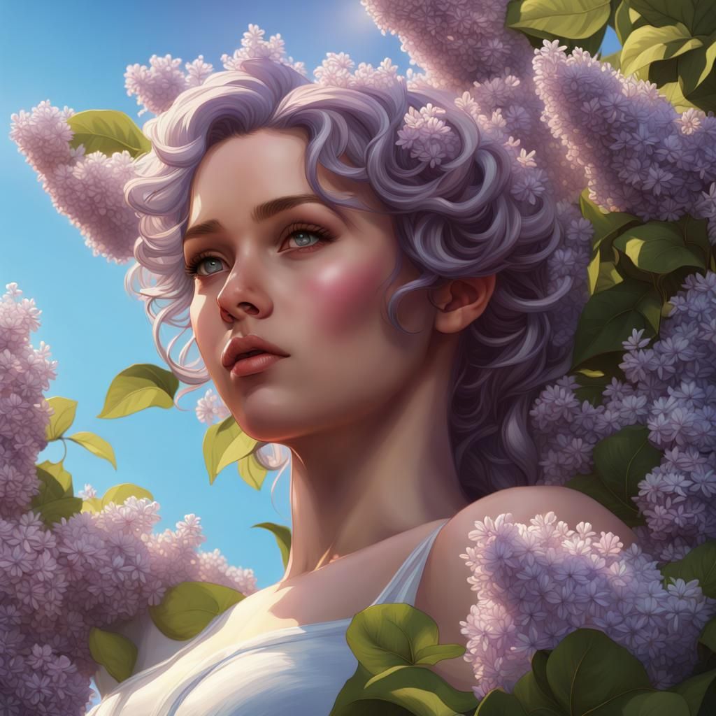 Detailed Lilac Bushes with Glistening Sunrays