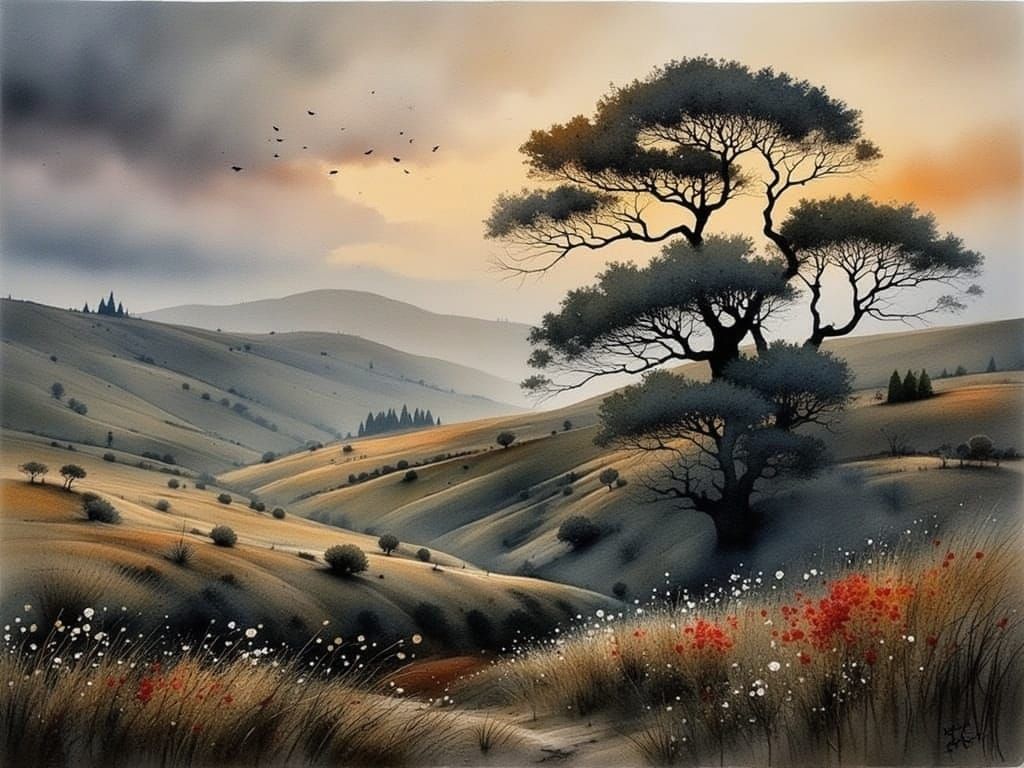 Luminous Landscape Painting in Watercolor Style