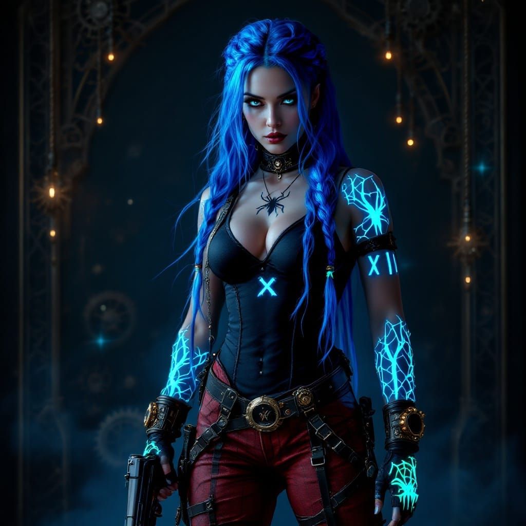 Ethereal Goth Steampunk Jinx in Majestic Blue Braids