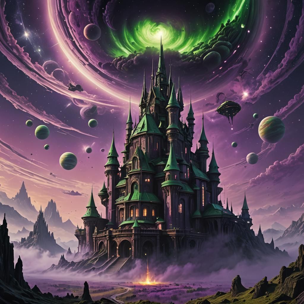 Levitating Alien Castle in Nebulae: Digital Matte Painting