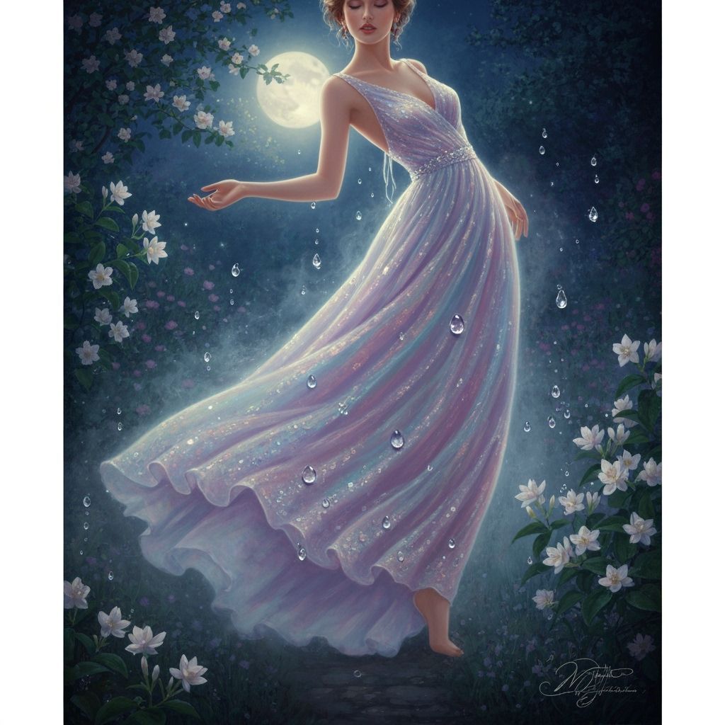 Ethereal Evening Gown in Moonlit Garden Painting