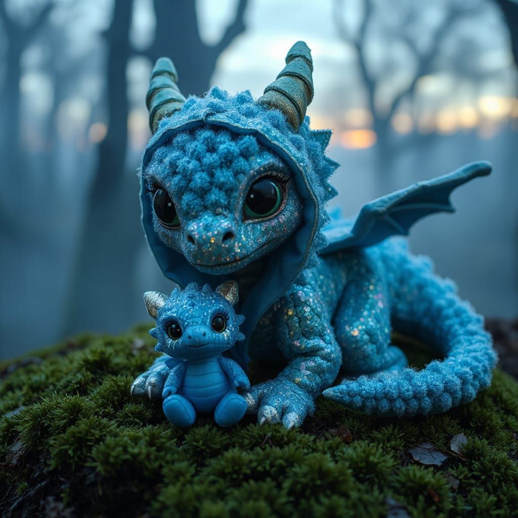 Mythical Pom Pom Dragons in Enchanted Forest