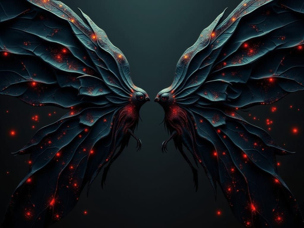 Iridescent Wings with Bioluminescent Synapses in Neon Style