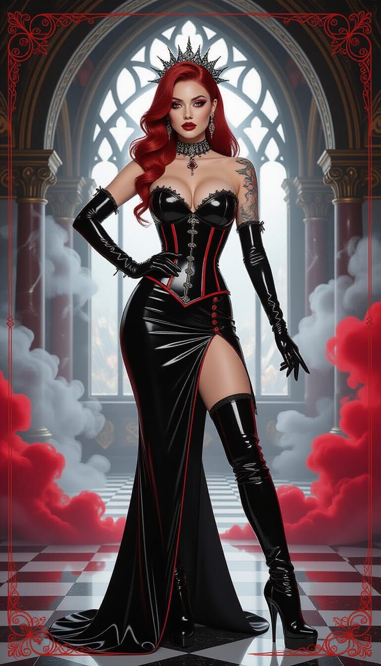 Gothic Redhead in Latex Corset, Pin-Up Style