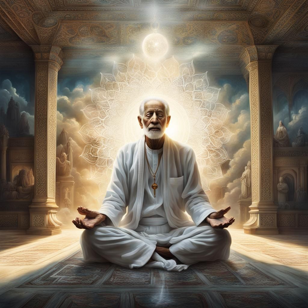 Old Man's Spirit Ascends in Detailed Matte Painting