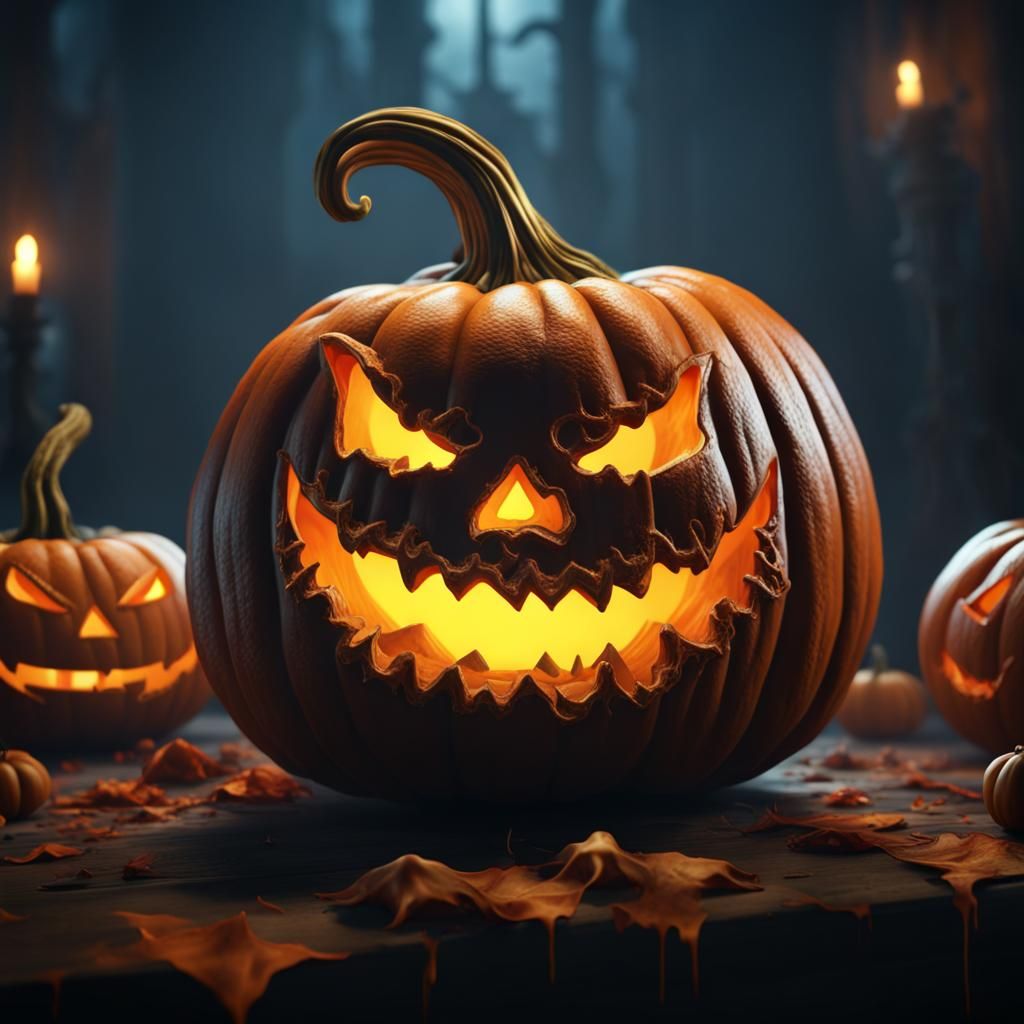Scary Halloween Pumpkin Profile in Detailed Matte Painting
