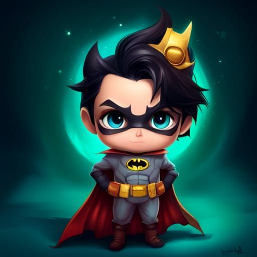 Adorable Chibi Batman Artwork in Polychromatic Style