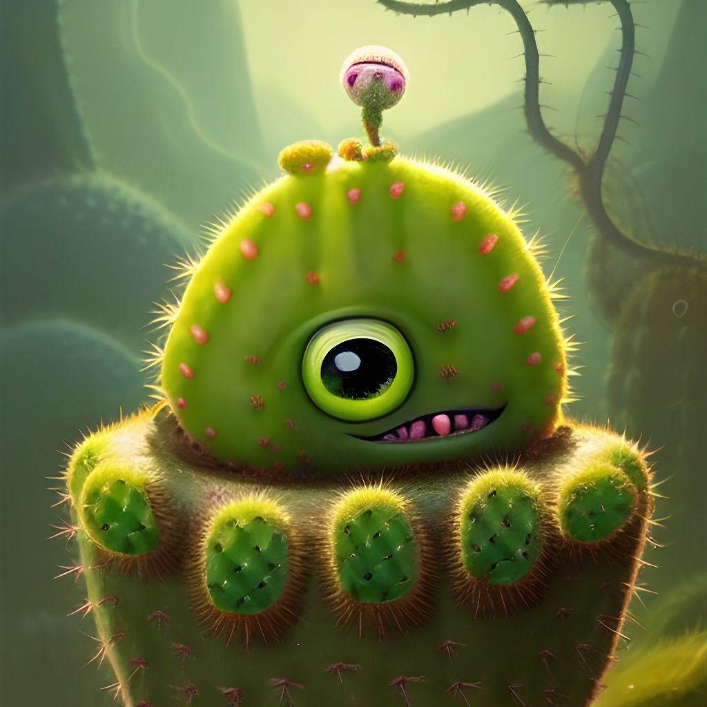 Cute Cactus Creature in Comic Style