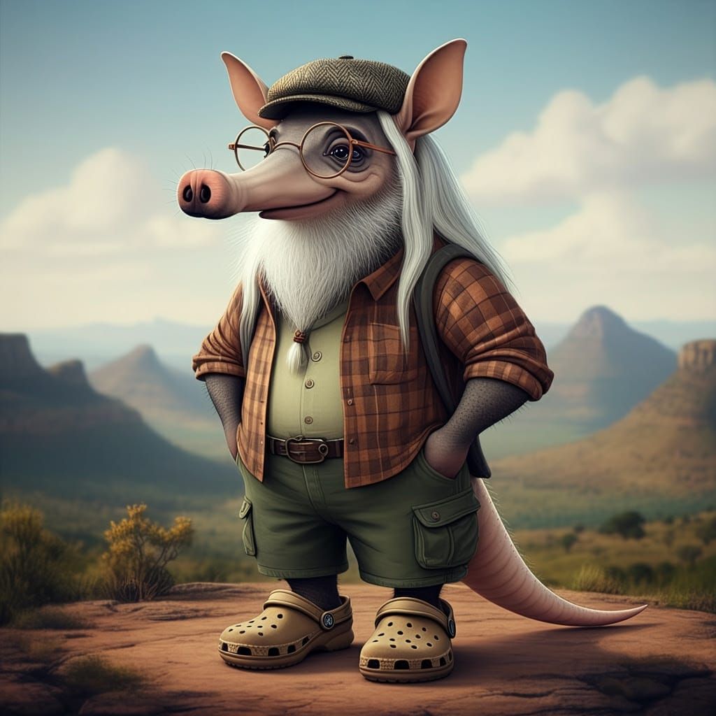 Anthropomorphic Aardvark in Whimsical Cartoon Style