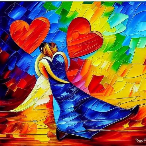 Expressionist Painting of True Love in Impasto Style