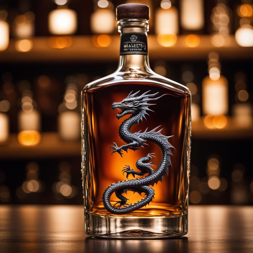 Majestic Dragon Inside Whisky Bottle: Professional Photograp...
