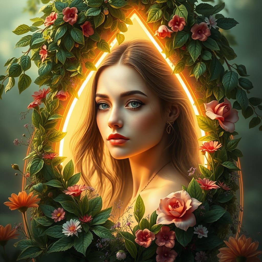 Woman in Teardrop Garden: Fantasy Realism Portrait