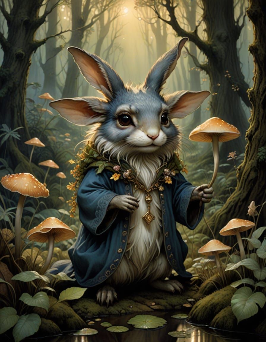 A strange woodland creature, shy and quiet emerging from its...