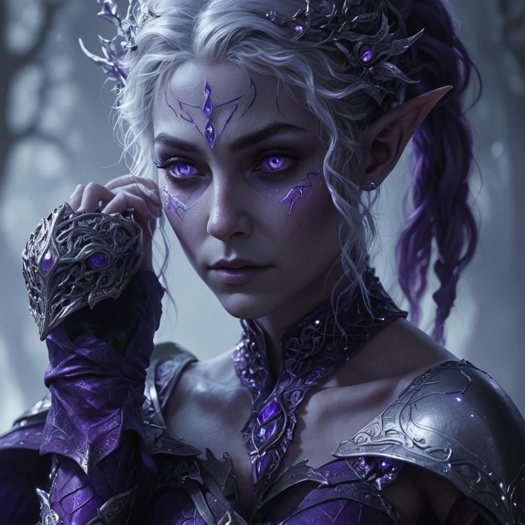 Beautiful Elf Female in Purple Light, Photorealistic