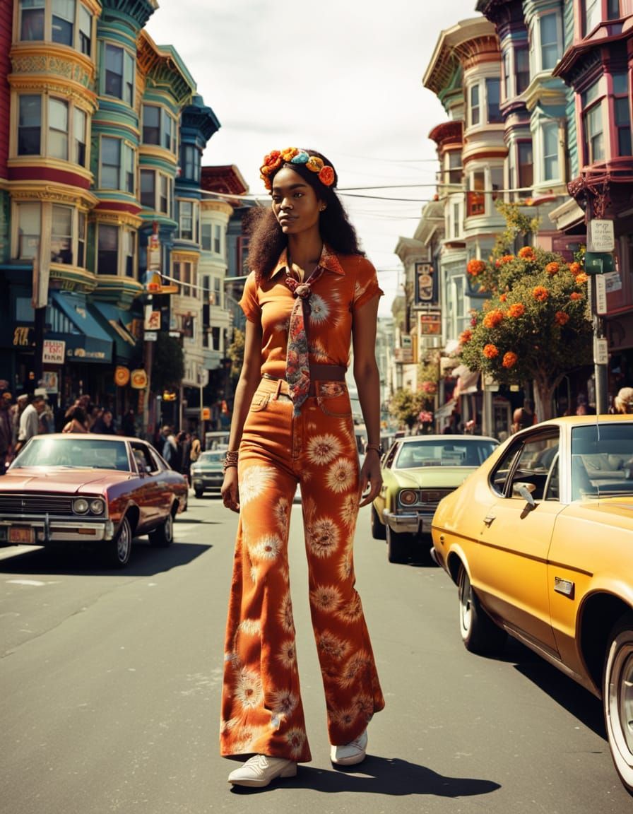 Haight-Ashbury Street Scene in Retro Psychedelic Art