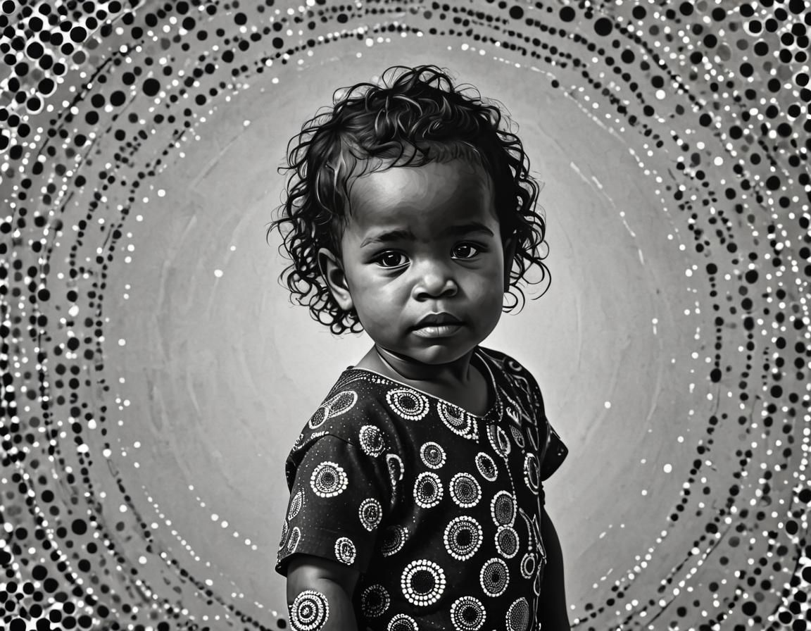Minimalist Black Toddler in Aboriginal Dot Art Style