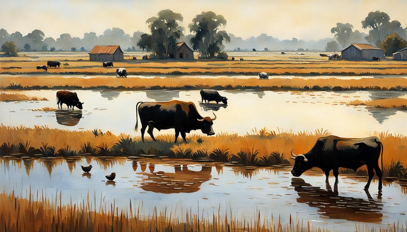 Impressionist Farmer's Lunch in Serene Countryside