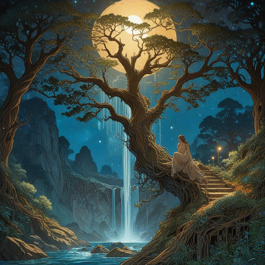 Vibrant Tree of Wonder in Radiant Moonlight