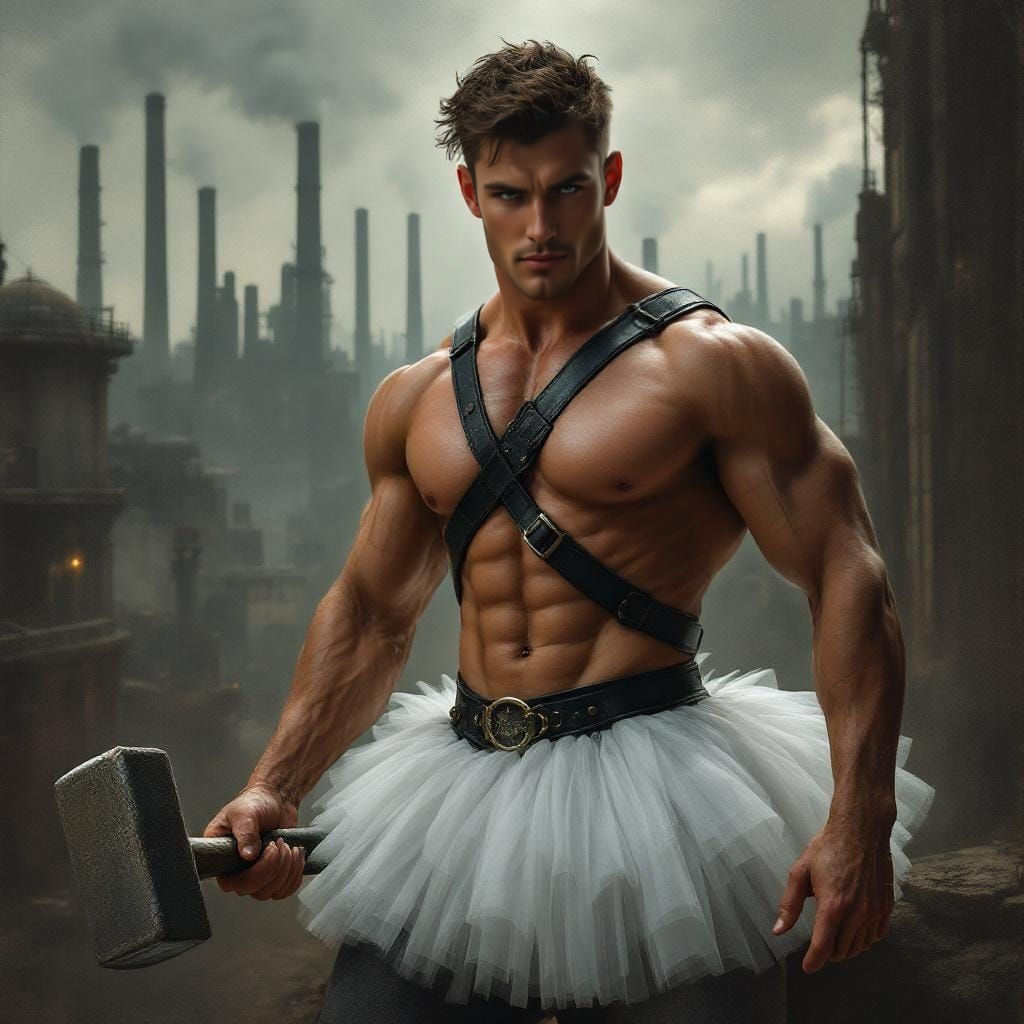 Industrial Ballerina Blacksmith in Victorian Cityscape