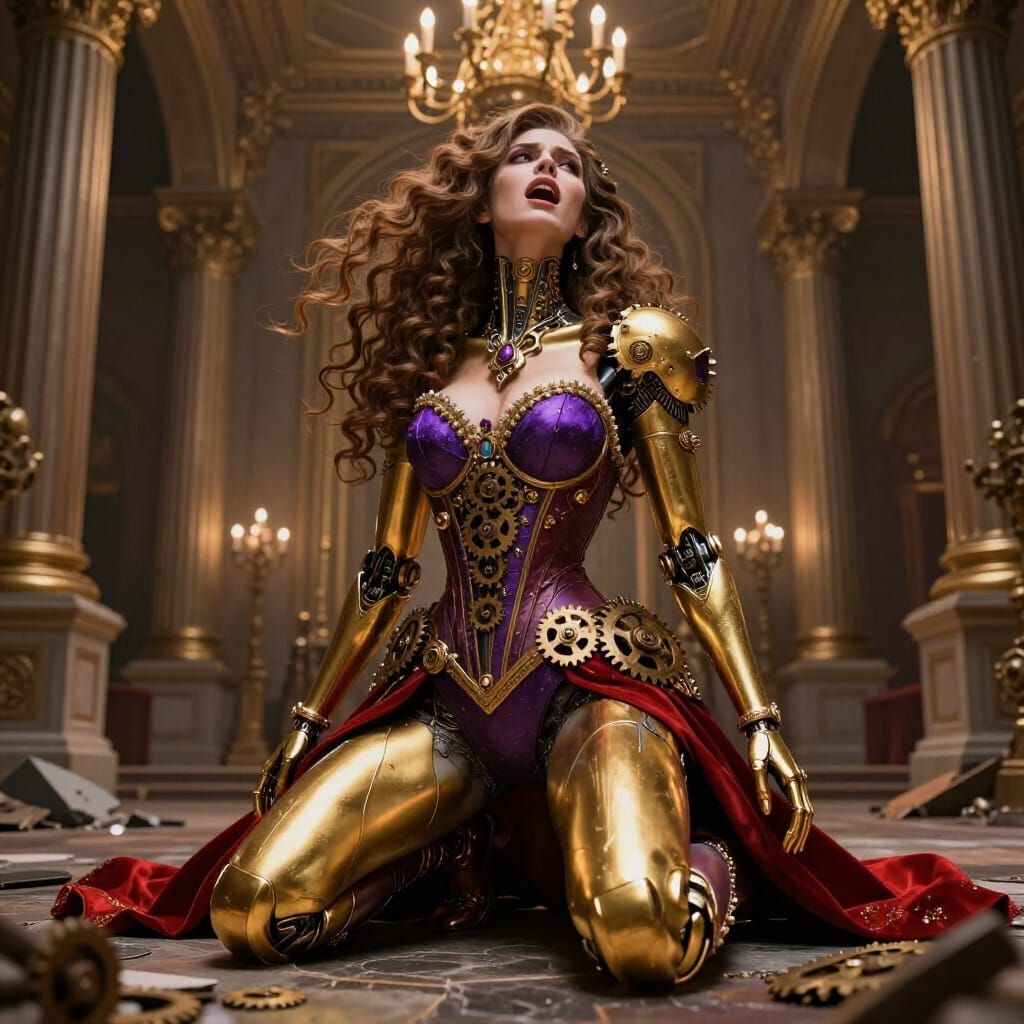 Cyborg Woman in Anguish, Steampunk Fantasy Art