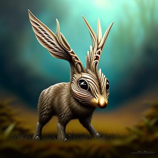 Bavarian Wolpertinger in Forest, Hyperrealistic Horrorcore