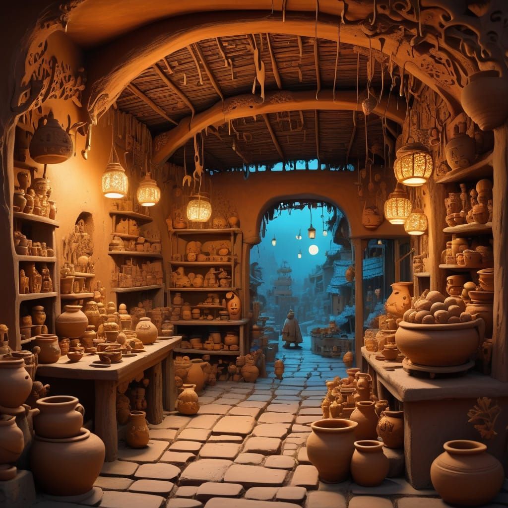 Village Life in Earthy Clay Style