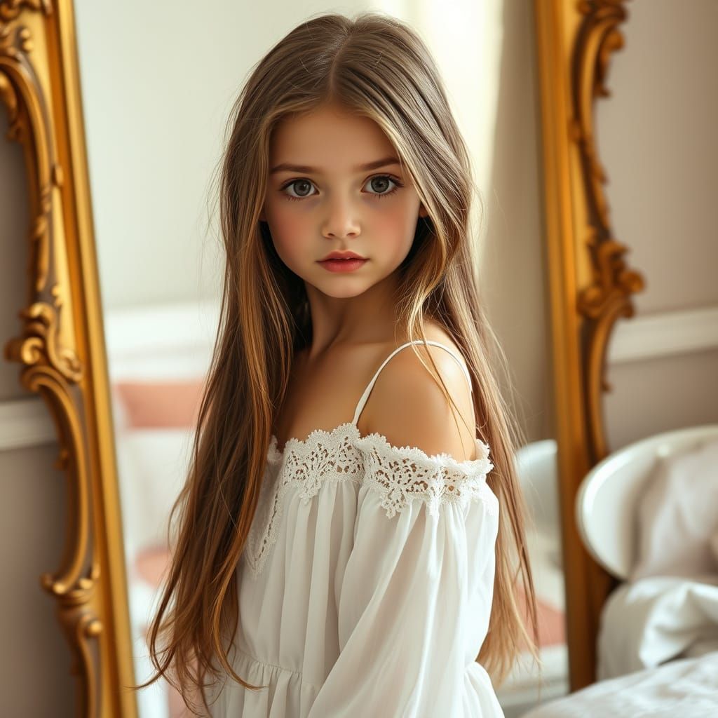 Ethereal Young Woman in Softly Lit Bedroom