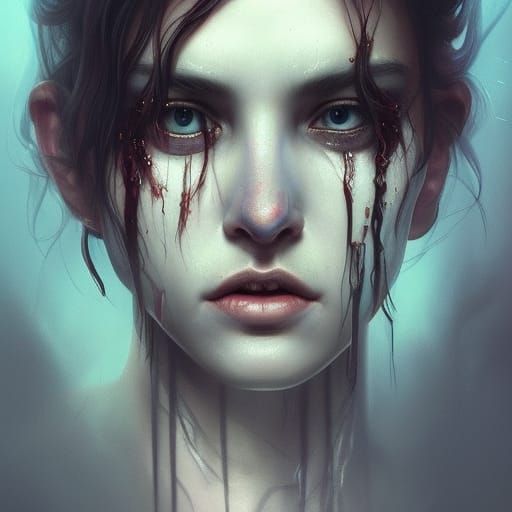 Eerie Ghost Portrait with Sapphire Tears