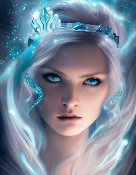 Mystical Woman with Ice Blue Eyes in Fantasy Art