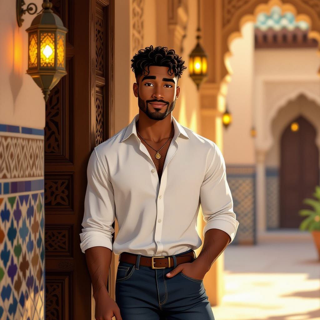 African American Man Beside Arabian Door, Disney Style