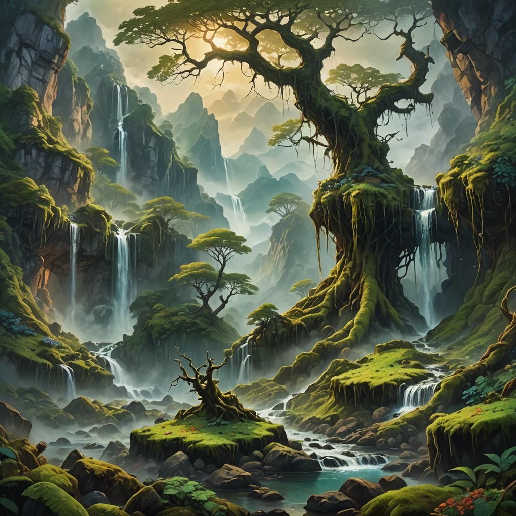 Majestic Mountain Range in Oil Painting Style